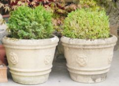 Two large composite stone garden pots featuring rose design (2)  Condition Report Overall good