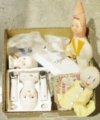 Porcelain doll's head, lower legs and arms, a further doll's head and a small selection of other