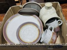 A studio pottery salt pig, marked AS to base, a pair of Rayware storage jars, together with assorted