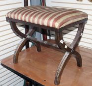 Early 20th century stool with upholstered seat and X-frame base
