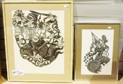 Two black paper cut outs of devine figures, probably Thai (2)