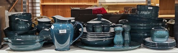 Extensive Denby Greenwich teal-ground dinner service, comprising: a large two-handle vegetable/