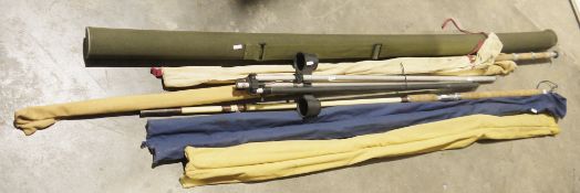 T Barlow & Sons vortex fishing rod and bag, a Mitre-Hardy Dunold saloon fly rod in bag, a John