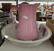 Winterton Staffordshire pottery pink-ground ewer and basin and a collection of chamberpots, book