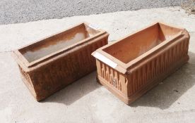 Pair of small terracotta moulded garden troughs, 37cm long (2)