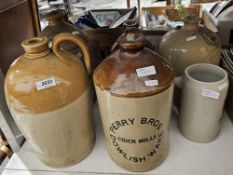 Assorted Stoneware flagons, some marked to include Perry Bros., Priest Canton Cardiff, Dove,