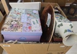 A Poole Pottery 'Aegean' shallow bowl, a set of four William Kilburn mugs, small quantity of silk