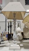 White painted square section baluster table lamp (1).