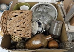 A large Portmeirion 'Botanic Garden' bowl, a Portuguese salt glazed flagon, stamped 'Campos Filhos