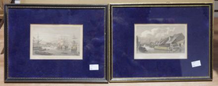 Coloured engravings by Thomas H Shepherd/E J Havell, The Lime House Dock, Regents Canal and City