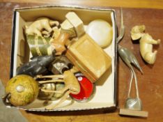 Small quantity of collectables including carved wooden model of a dachshund, a small bust of an