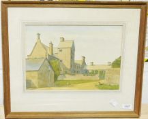 Watercolour of the front view of a country house, signed M Draper 1978, limited edition prints of