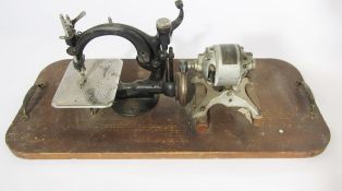Willcox & Gibbs black metal sewing machine with Hamilton Beach Home Motor and accessories