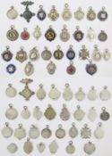 Thirty silver sporting medal fobs, 263g approx.