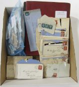 GB & British Empire stamps: Box of c 50 QV Id red and 2d blue covers/cuts plus others from later