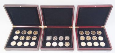 31 copper nickel, gold plated crowns, representing various kings and queens, housed in 3