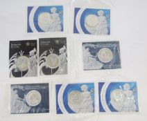 Eight silver bullion £2 Britannia silver coins from the years 2005 to 2008