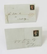 GB stamps: Two QV Penny Black entires, red MC, one 4 margin.