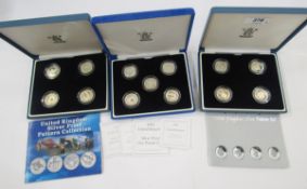 2004 United Kingdom silver proof set all being £1 in original box, each 9.5g, five cased silver
