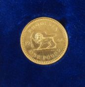 1966 Rhodesia 22ct gold one pound coin in original Reserve Bank of Rhodesia, Salisbury 1966 fitted