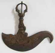 Tibetan bronze grigug/kartika (ritual slaying knife), possibly 18th century, the cast handle with