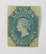 Ceylon stamp: Mint (washed) 2/- dull blue imperf, SG 12, cat £6500.