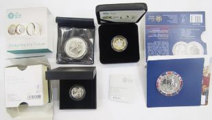 2012 Britannia silver £2 coin, a 1998 Britannia 1oz £2 coin, Nations of the Crown 2017 UK £1
