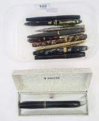 Various fountain pens to include Sheaffer, Conway Stuart, Parker and Unique Junior, some with 14ct
