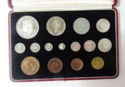 George IV 1937 specimen coin set comprising farthings, crown, maundy, 1d-4d in original fitted