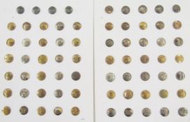 Large collection of military and civilian uniform buttons displayed on twenty one sections of