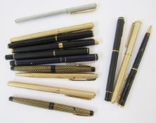 Collection of fountain and ballpoint pens including examples by Waterman, Pentique Italy, Parker