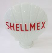 Shellmex glass petrol pump globe, scallop shell shaped, on circular base, 46cm x 43cm, and the white