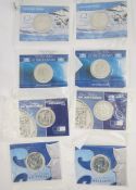 Eight silver bullion £2 Britannia silver coins from the years 2001 to 2007