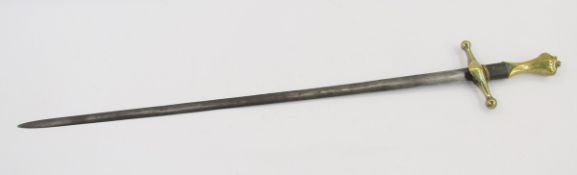 A 19th century theatrical sword with brass hilt and steel blade.