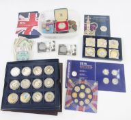 World and British coins and commemoratives to include 2 x silver coronation medallions, George V and