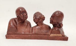Gaston Hauchecorne (1880-1945) terracotta three Chinese busts in conservation, on rectangular
