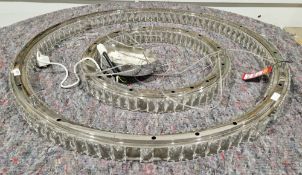 Contemporary two graduating ring chandelier / central light fitting, each chrome-effect ring covered