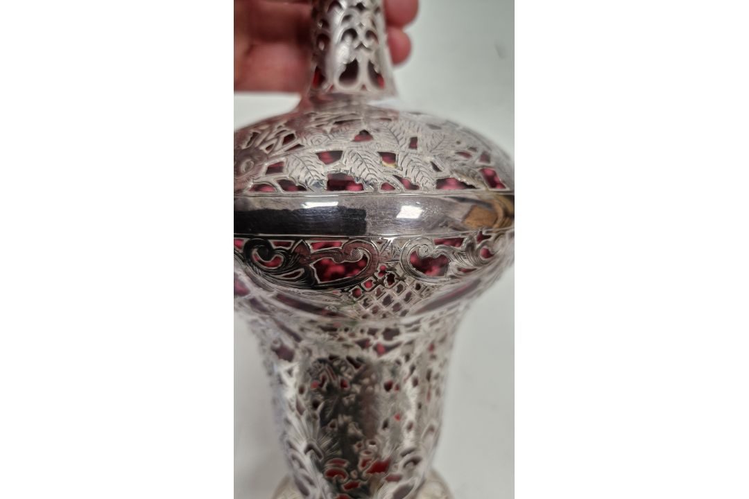 Pair of Victorian silver overlaid ruby glass decanters and stoppers, Birmingham 1900, maker's name - Image 14 of 72