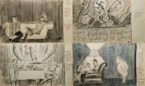 CHS Ink and wash Four WW2 cartoons featuring Aldolf Hitler, Herman Goering, Wilhelm Keitel etc., all