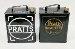 Two vintage Pratts advertising two gallon petrol can with Pratts cap, one marked ' Pratts High