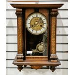 19th century walnut cased regulator wall clock, the case with stylised floral decoration, the glazed