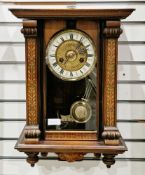 19th century walnut cased regulator wall clock, the case with stylised floral decoration, the glazed