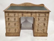 19th century satin walnut kneehole writing desk, the leather inset top with shaped upstand, over