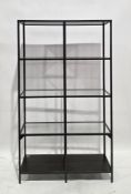 Ikea Vittsjo shelving units with black finished steel frame, three tinted glass shelves and solid