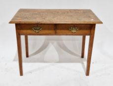 George III oak side table, the rectangular top with thumb moulded edge, over two frieze drawers with