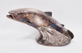 Filled silver model of a leaping trout by Camelot Silverware Ltd, Sheffield 2006, the model also