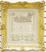 Late 19th / early 20th century needlework pictorial sampler, initialled EB, worked with a poem ' Let
