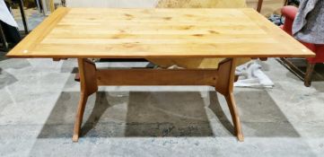 Modern cherrywood dining table of rectangular form and the stretcher with rosewood detailing, 72cm