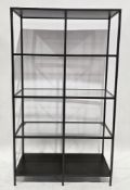 Ikea Vittsjo shelving units with black finished steel frame, three tinted glass shelves and solid