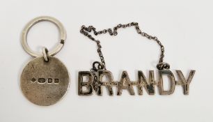 Victorian silver 'BRANDY' decanter label, Birmingham 1900, Hilliard & Thomason, together with